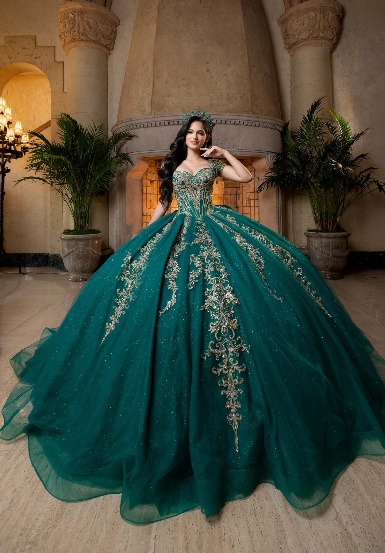 Dress Barbara Quinceañera Dress, color Jade / Gold