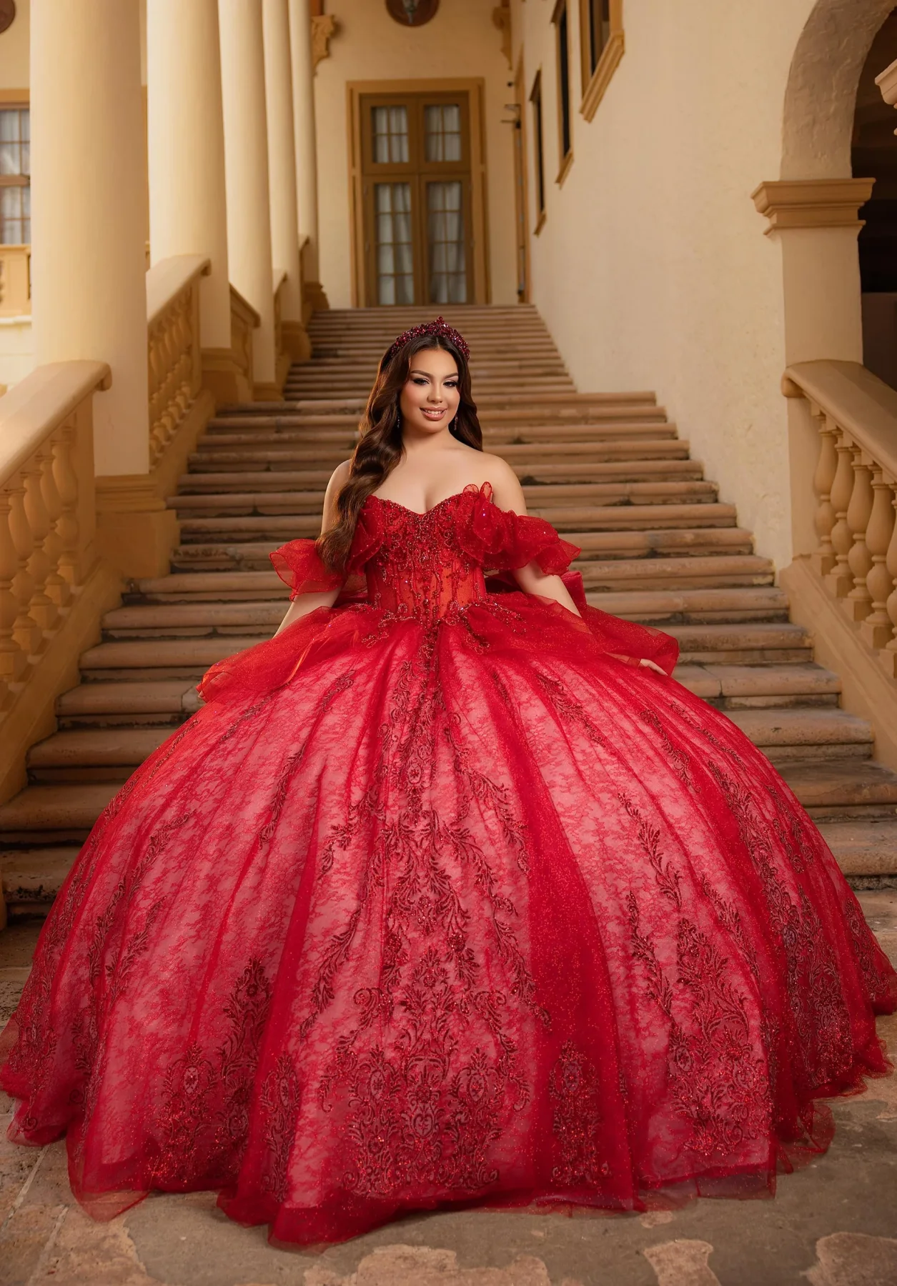 Dress Bliss Quinceañera Dress, color Red Rose/White