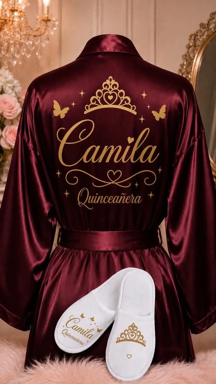 Dress Quinceañera Robe and Slipper All Colors  Set Quinceanera Gift